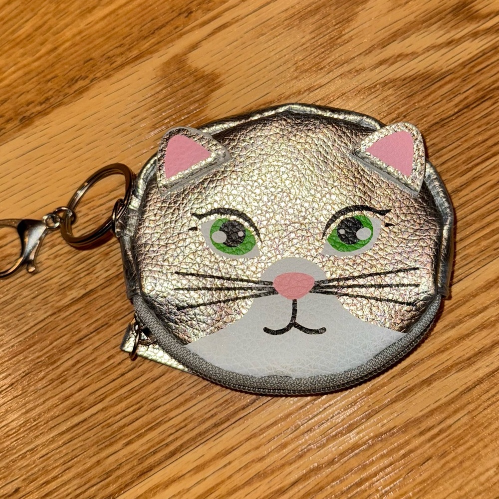 Frenchi Silver Green Eyed Cat Coin Purse